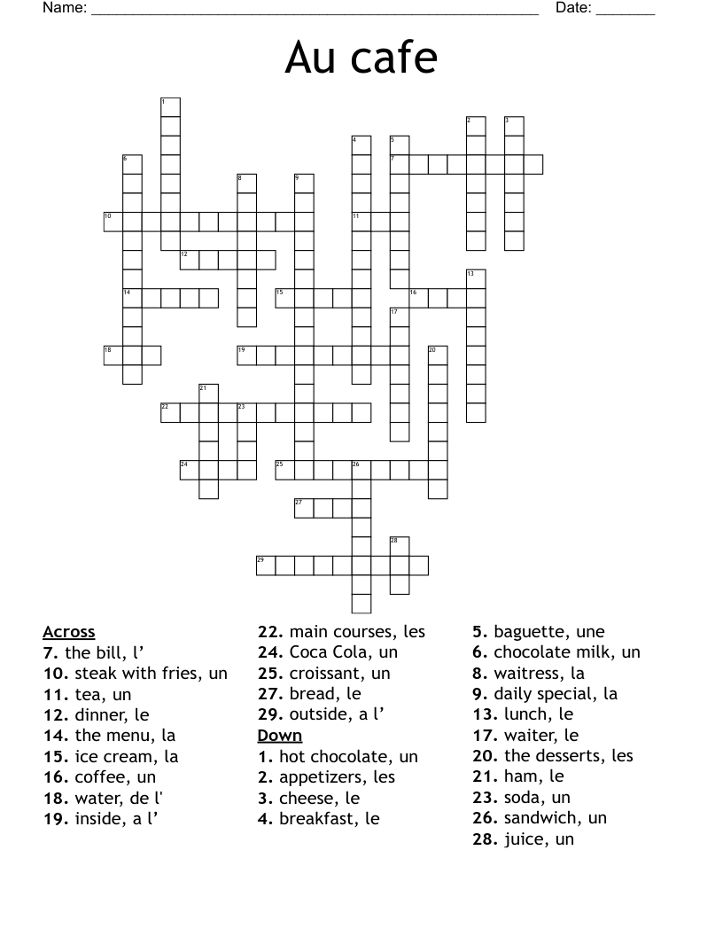 Au cafe Crossword