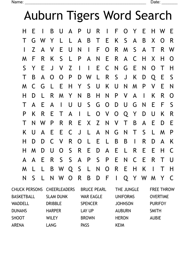 Auburn Tigers Word Search