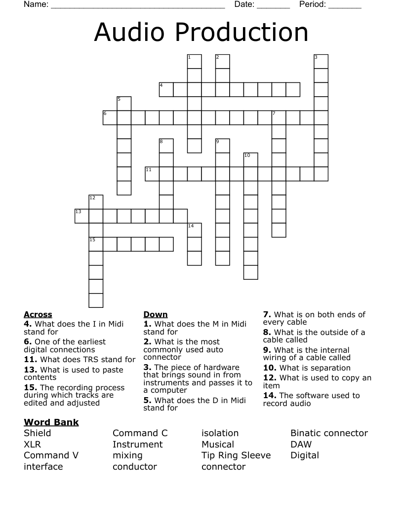 Audio Production Crossword