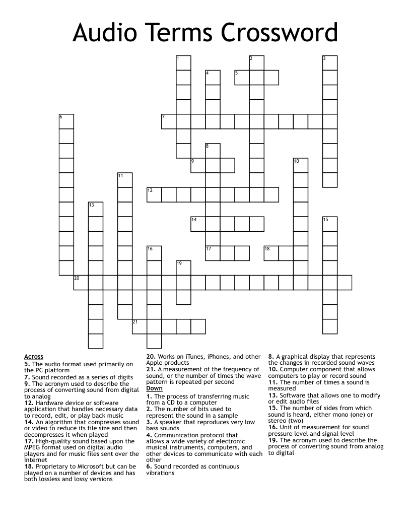 Audio Terms Crossword