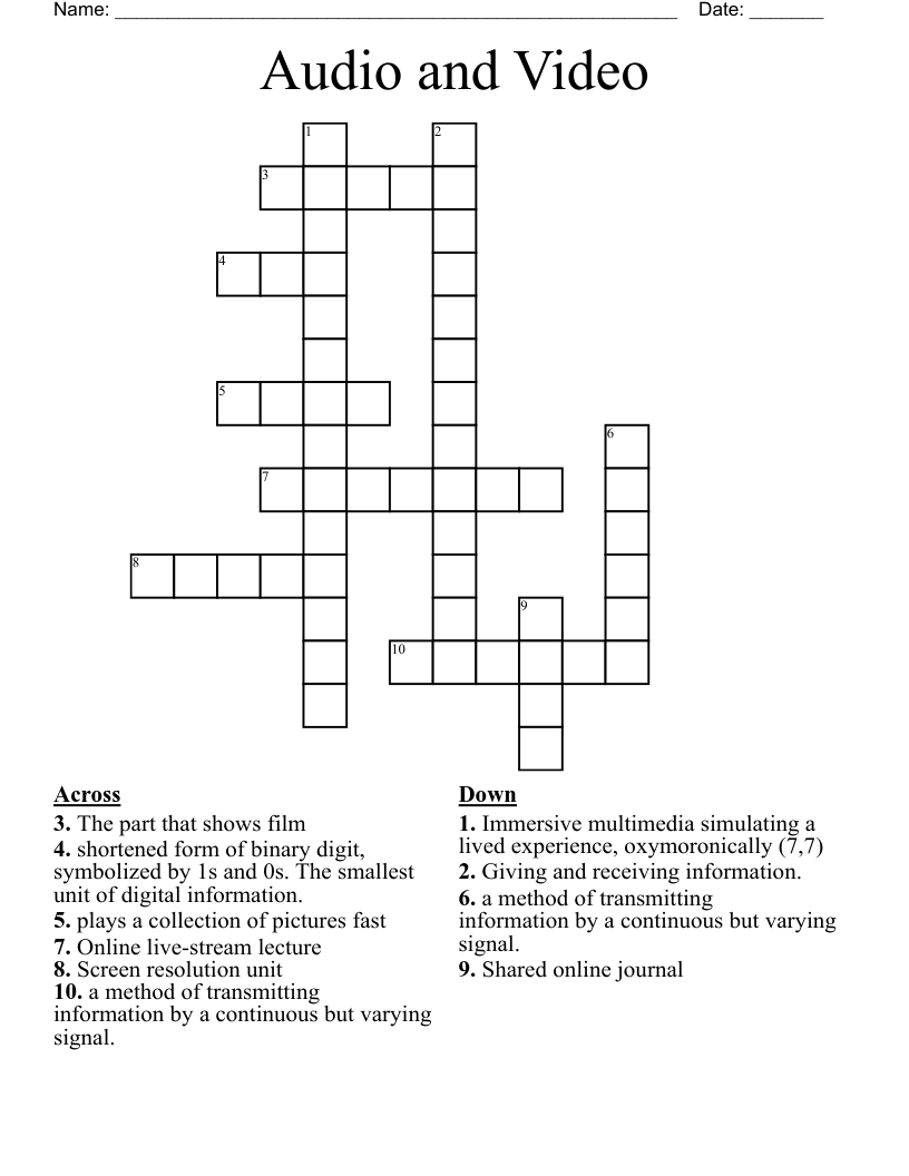 Audio and Video Crossword