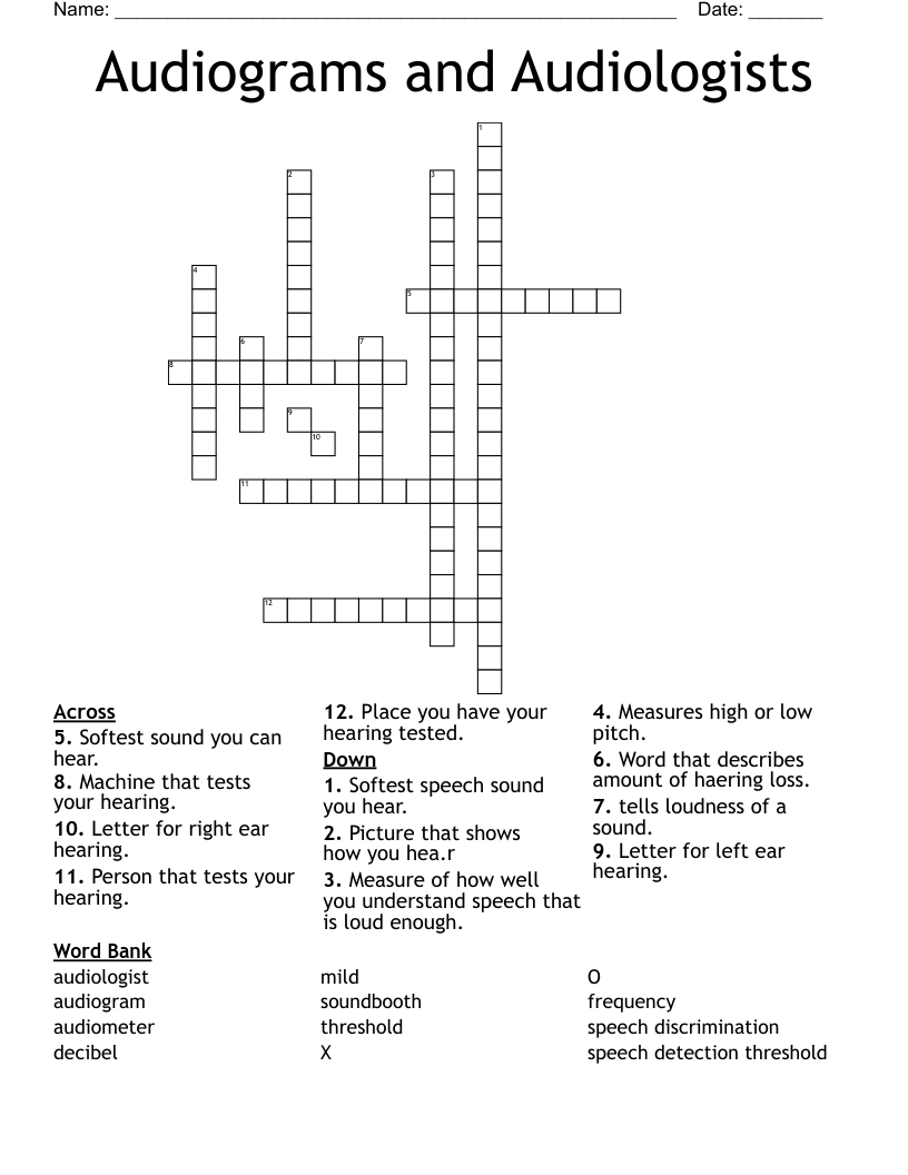 Audiograms and Audiologists Crossword