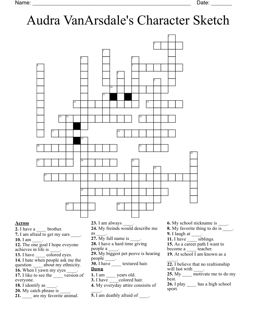 Audra VanArsdale's Character Sketch Crossword