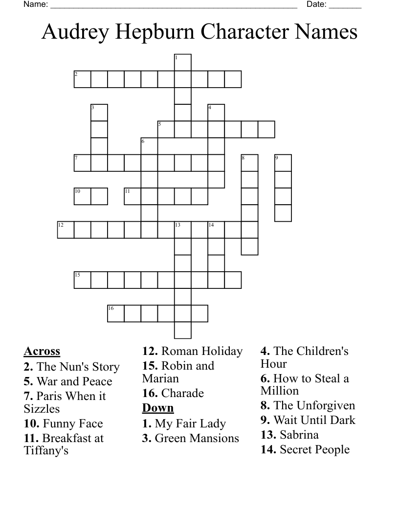 Audrey Hepburn Character Names Crossword