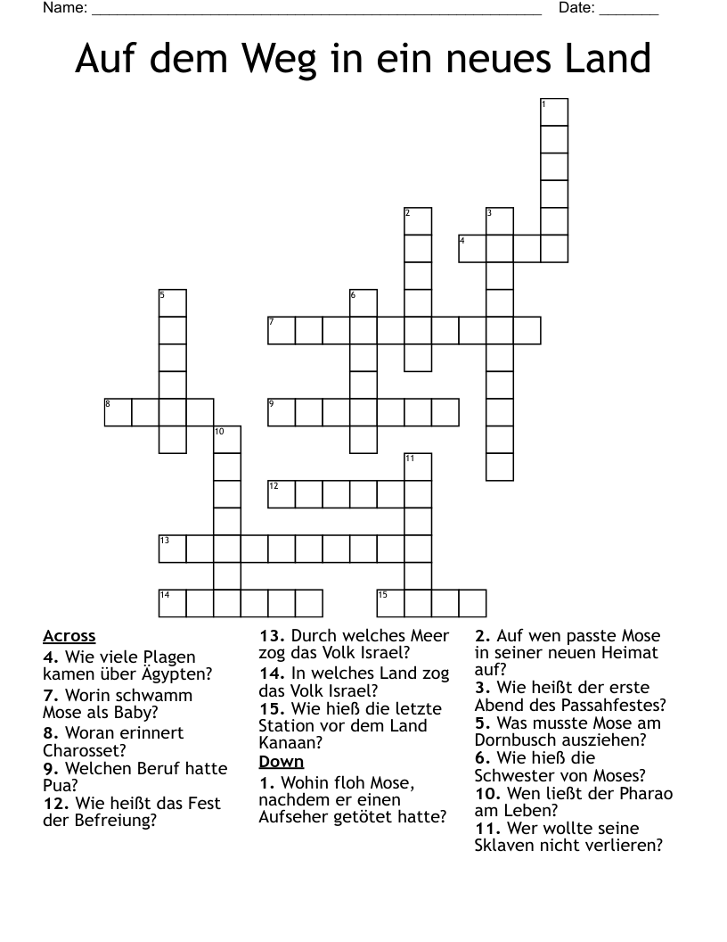 Auf dem Weg in ein neues Land Crossword