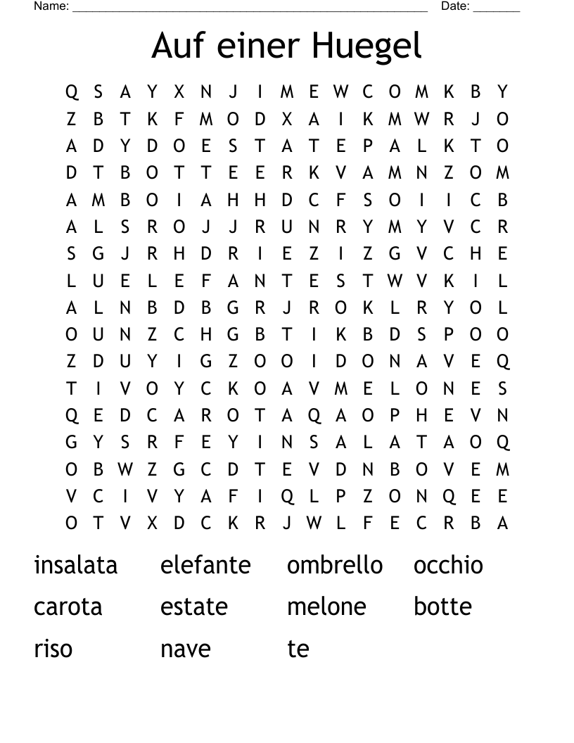 Auf einer Huegel  Word Search