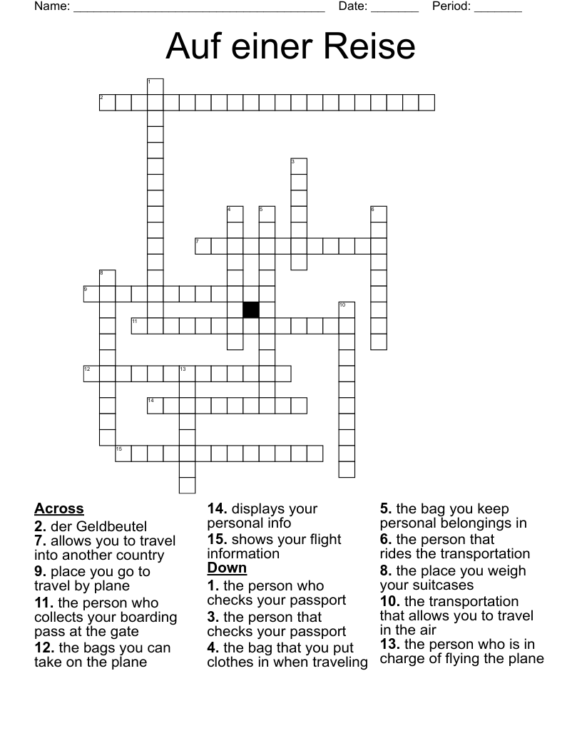 Auf einer Reise Crossword