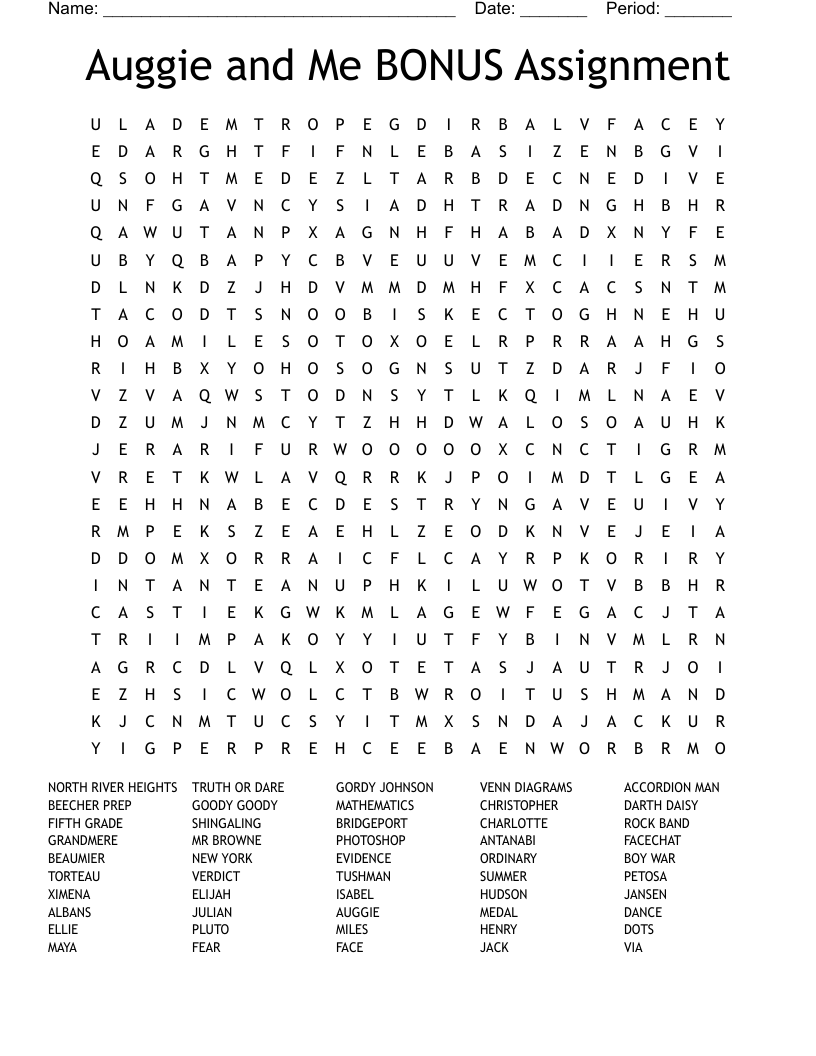 Auggie and Me BONUS Assignment Word Search