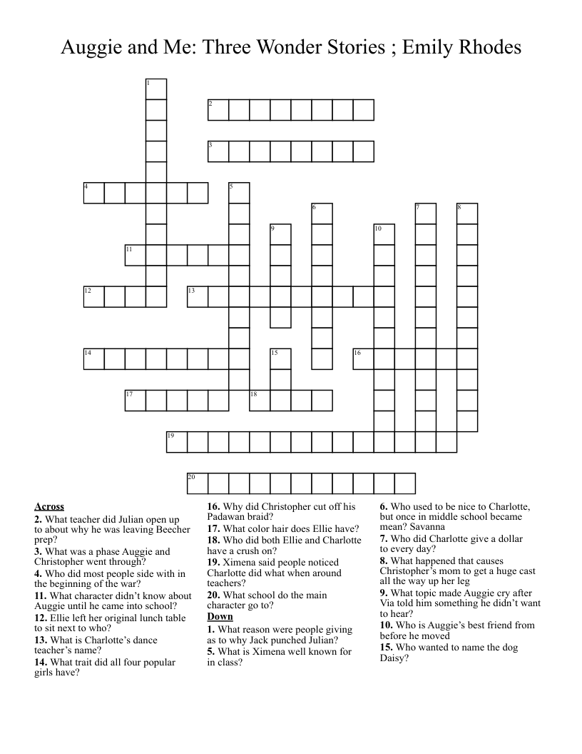 Auggie and Me: Three Wonder Stories ; Emily Rhodes Crossword