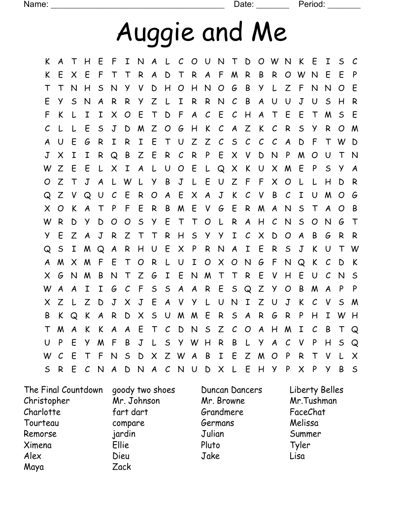 Auggie and Me  Word Search