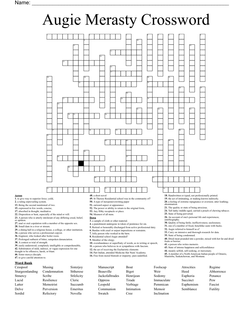 Augie Merasty Crossword