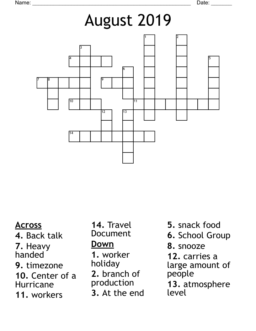 August 2019 Crossword
