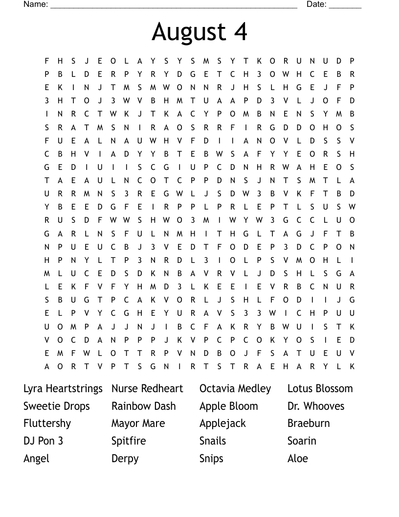 August 4 Word Search