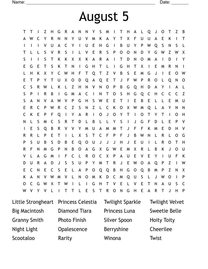 August 5 Word Search