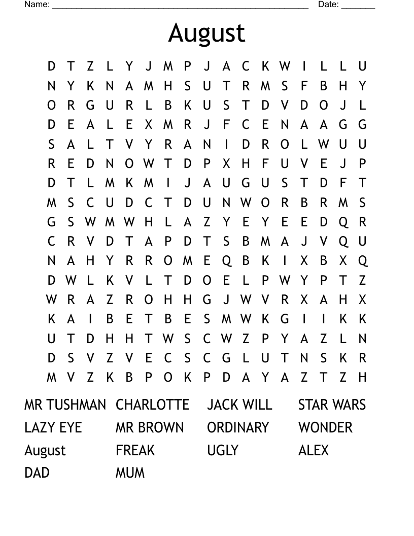 August Word Search