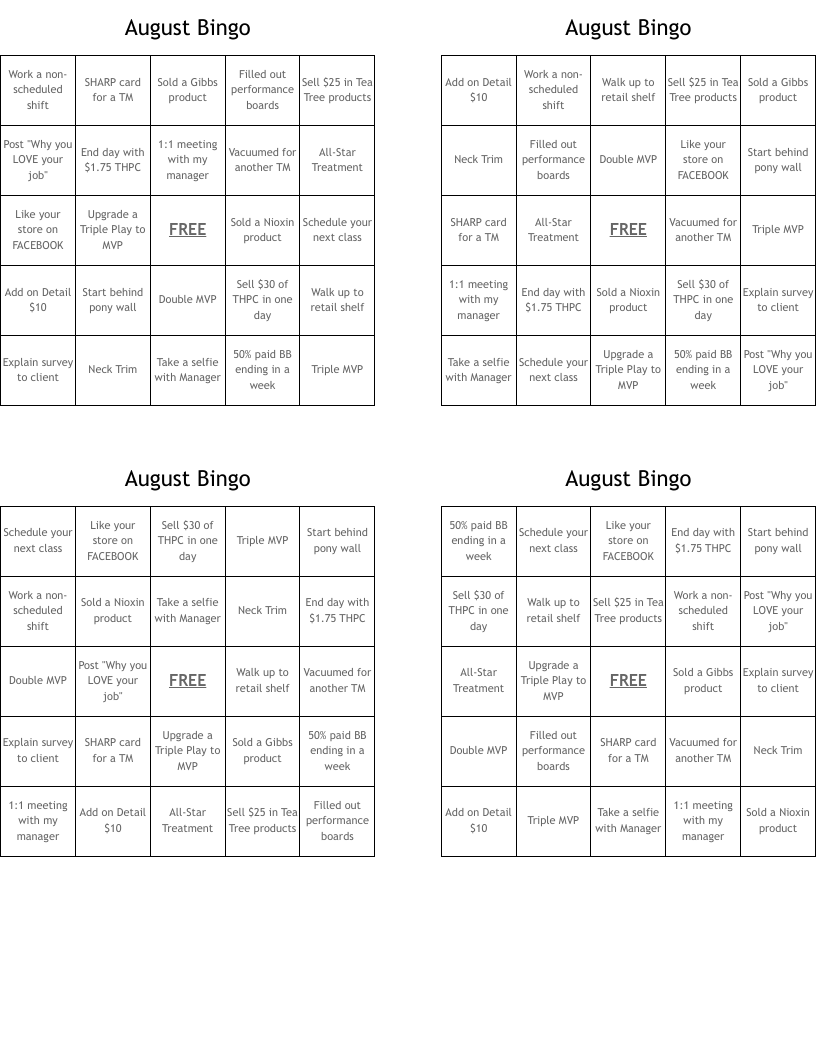 August Bingo