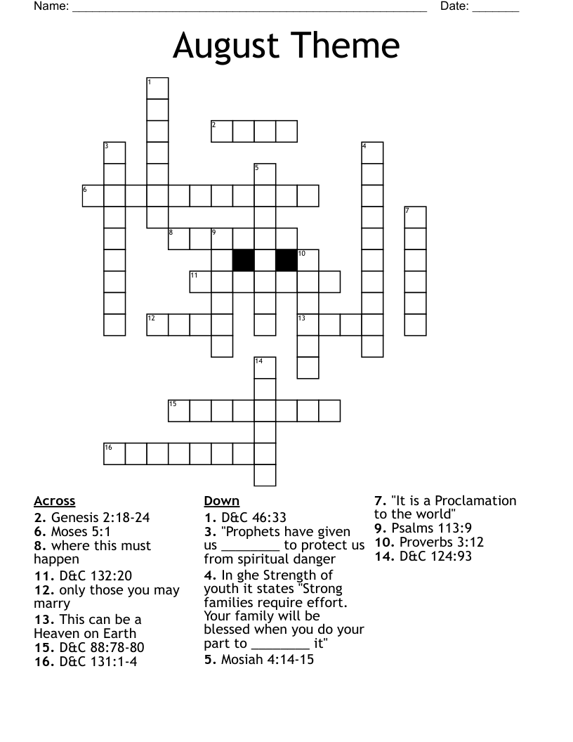 August Theme Crossword
