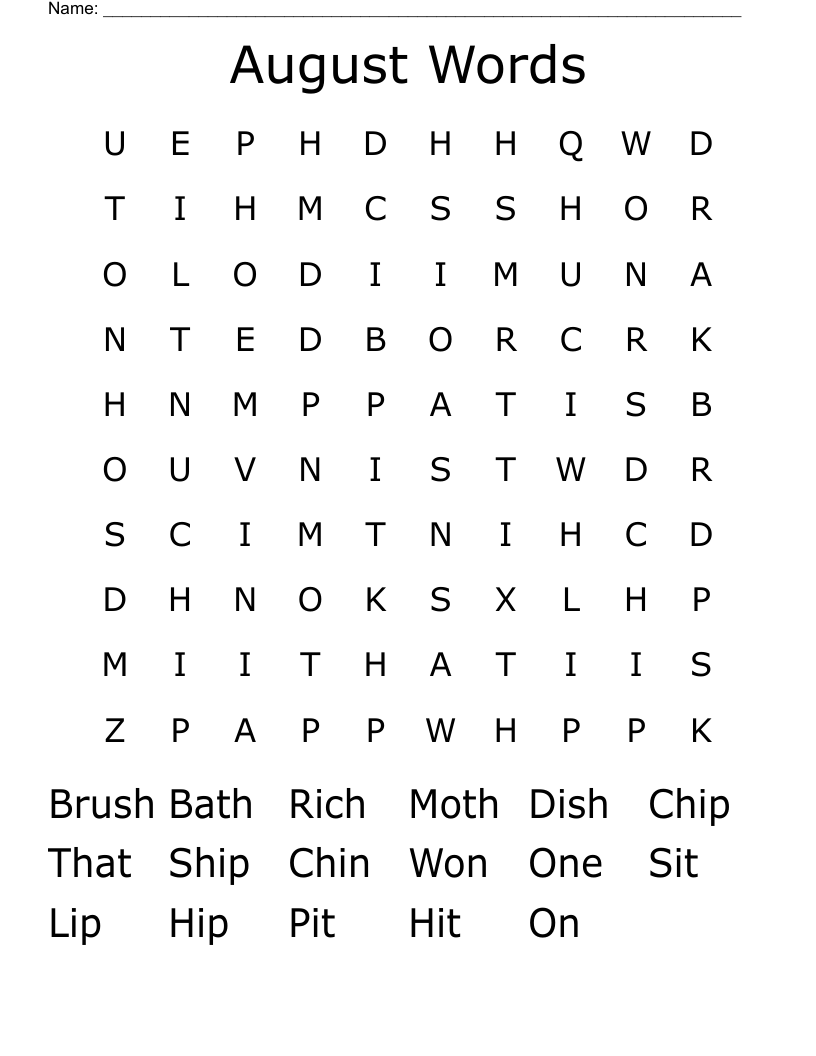 August Words Word Search