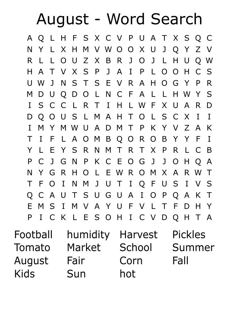 August - Word Search 