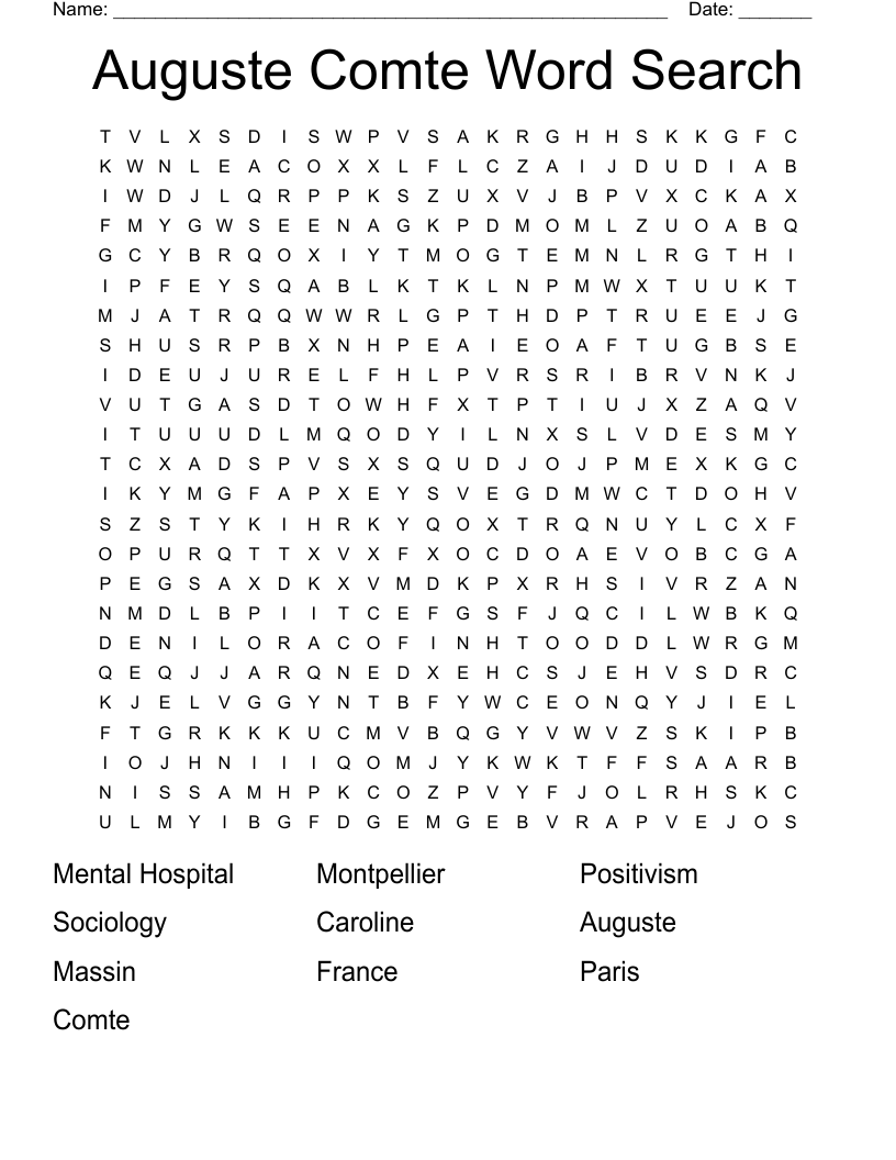Auguste Comte Word Search