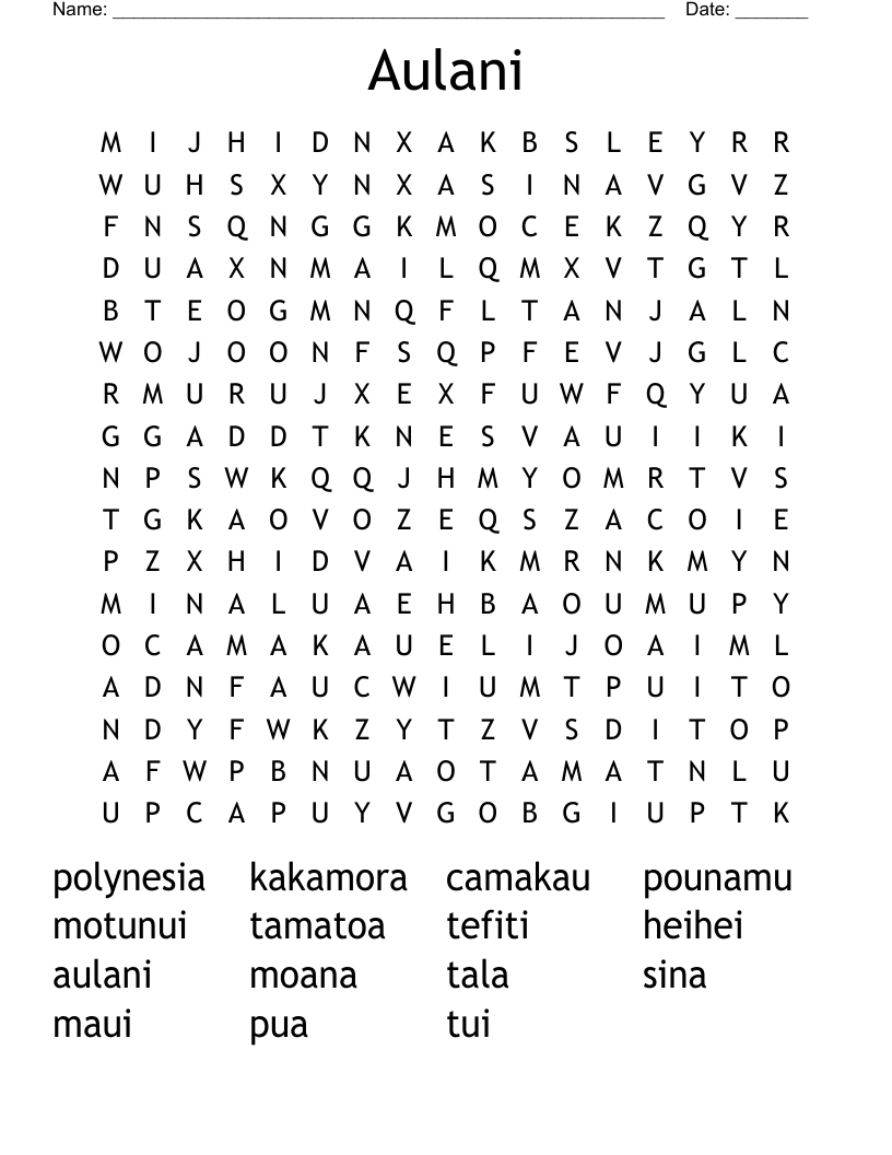 Aulani Word Search