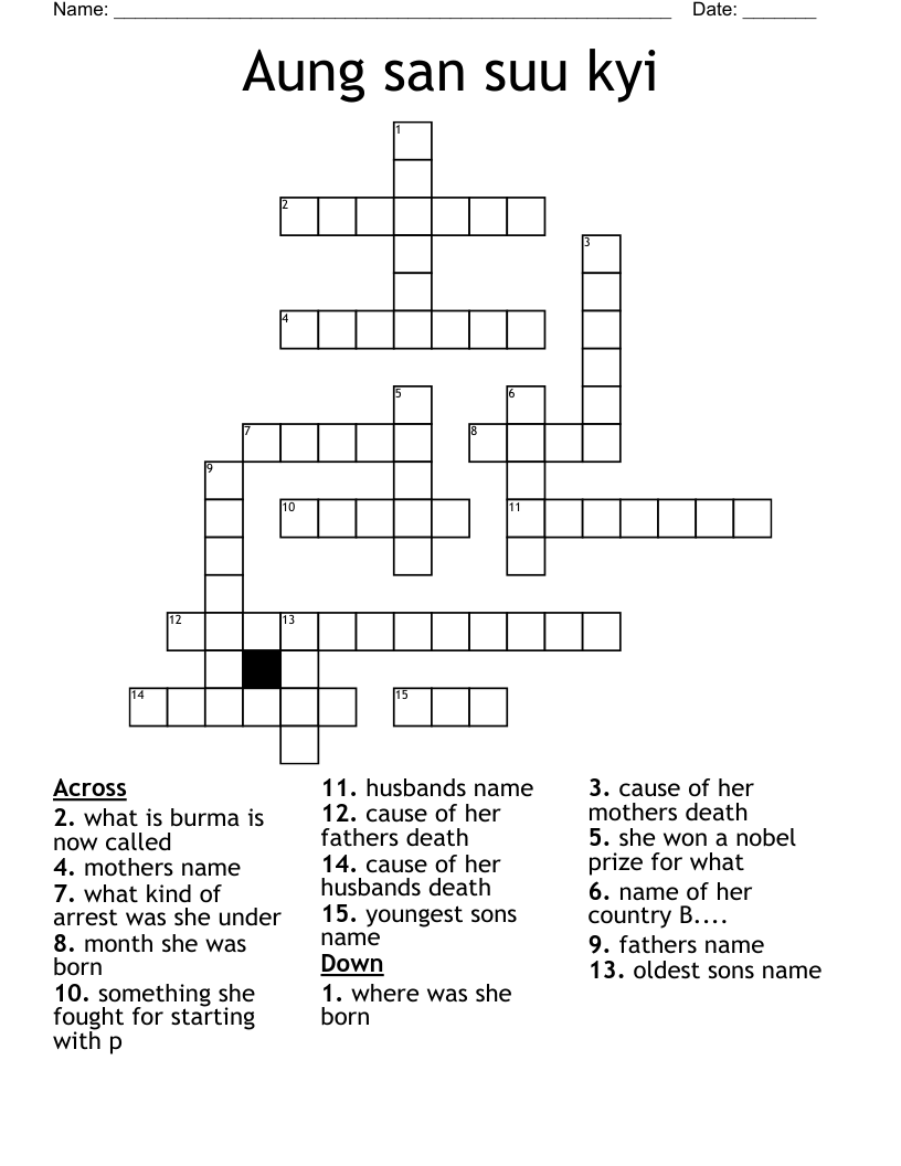 Aung san suu kyi Crossword