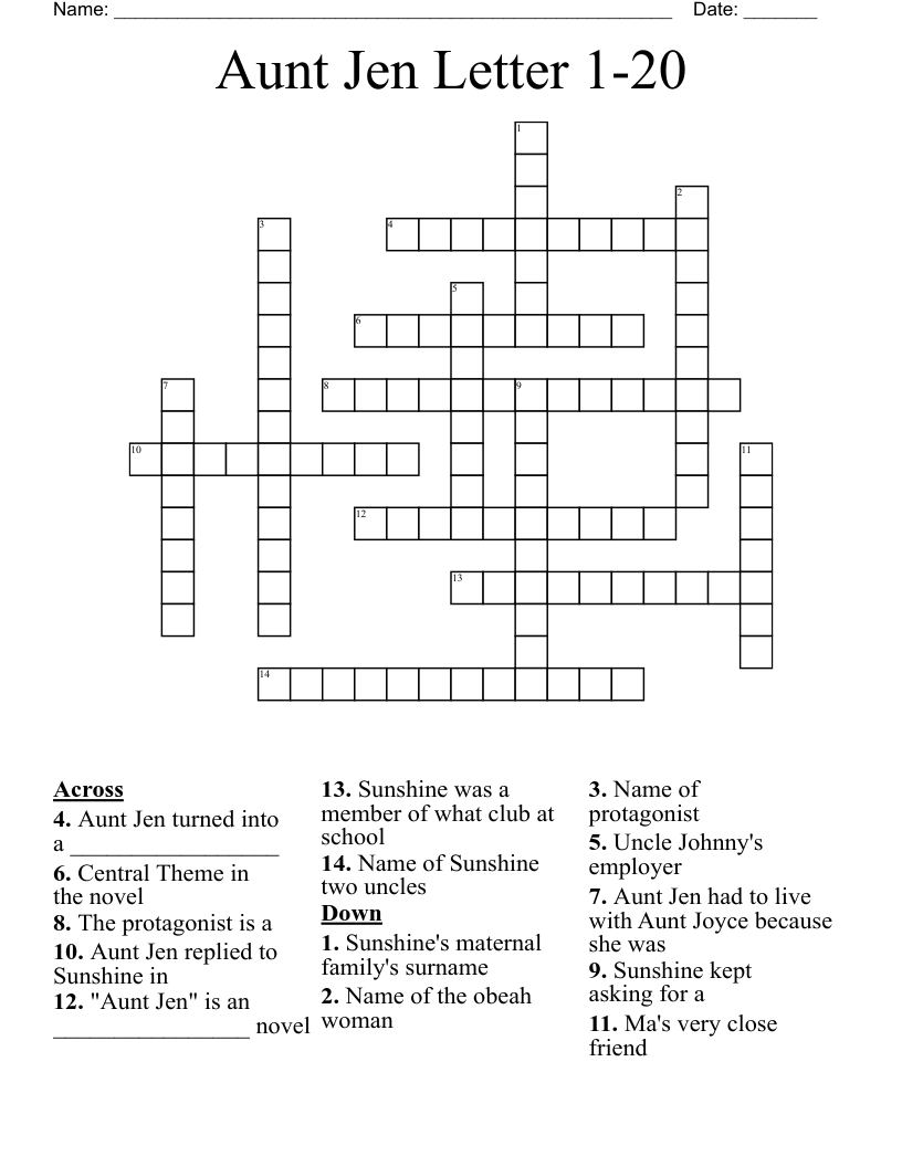 Aunt Jen Letter 1-20 Crossword