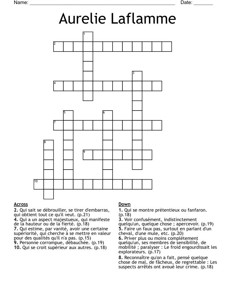 Aurelie Laflamme Crossword