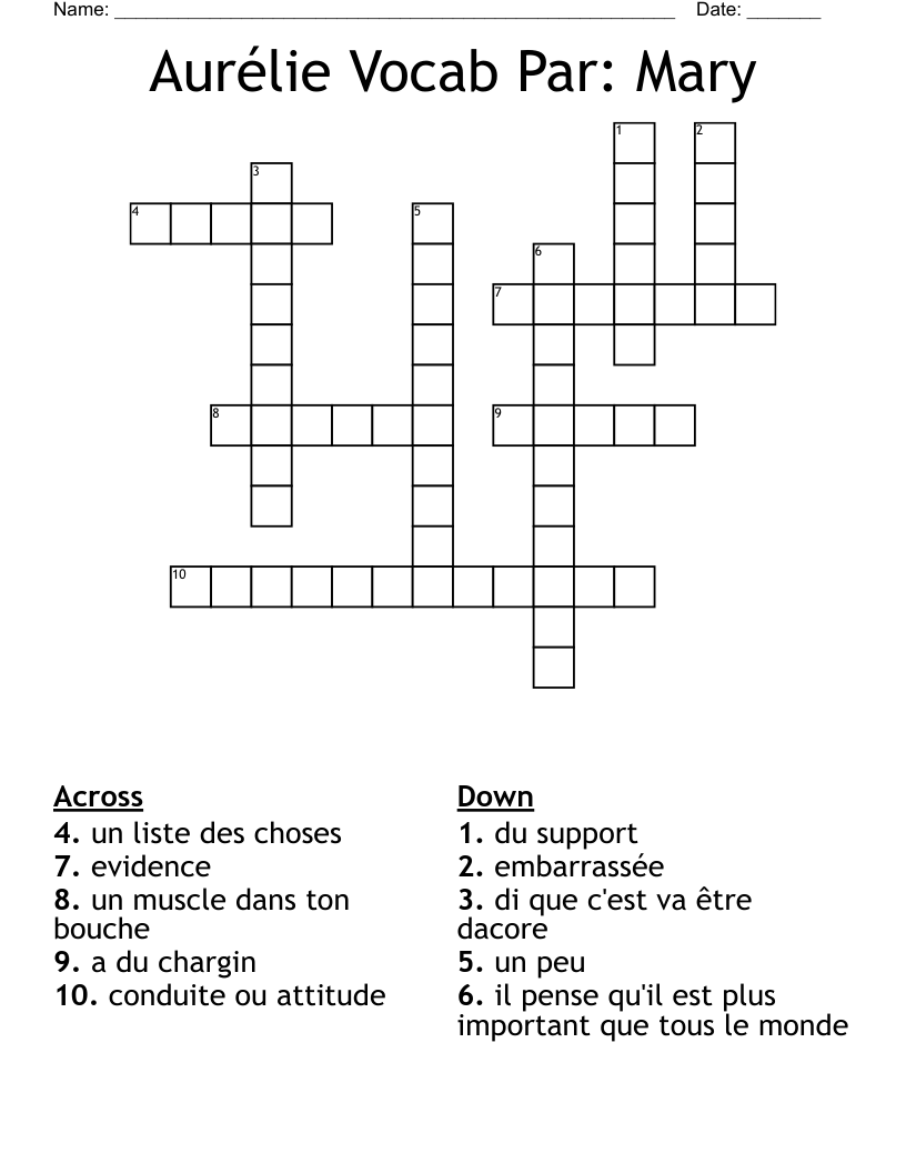 Aurélie Vocab Par: Mary Crossword
