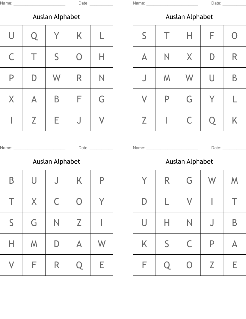Auslan Alphabet Bingo Cards