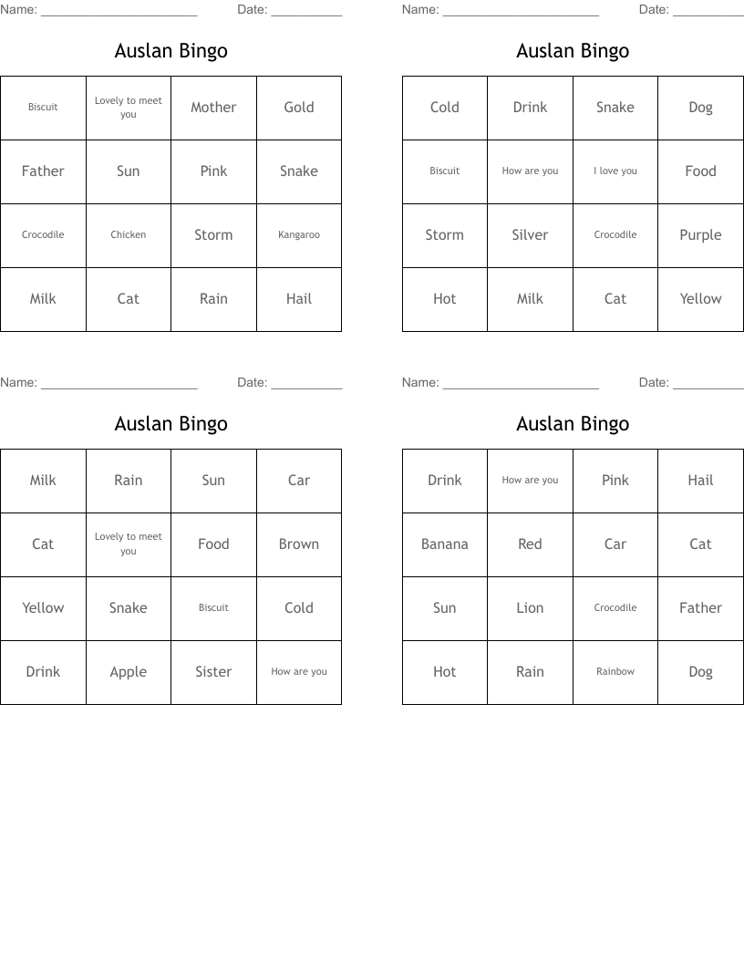 Auslan Bingo