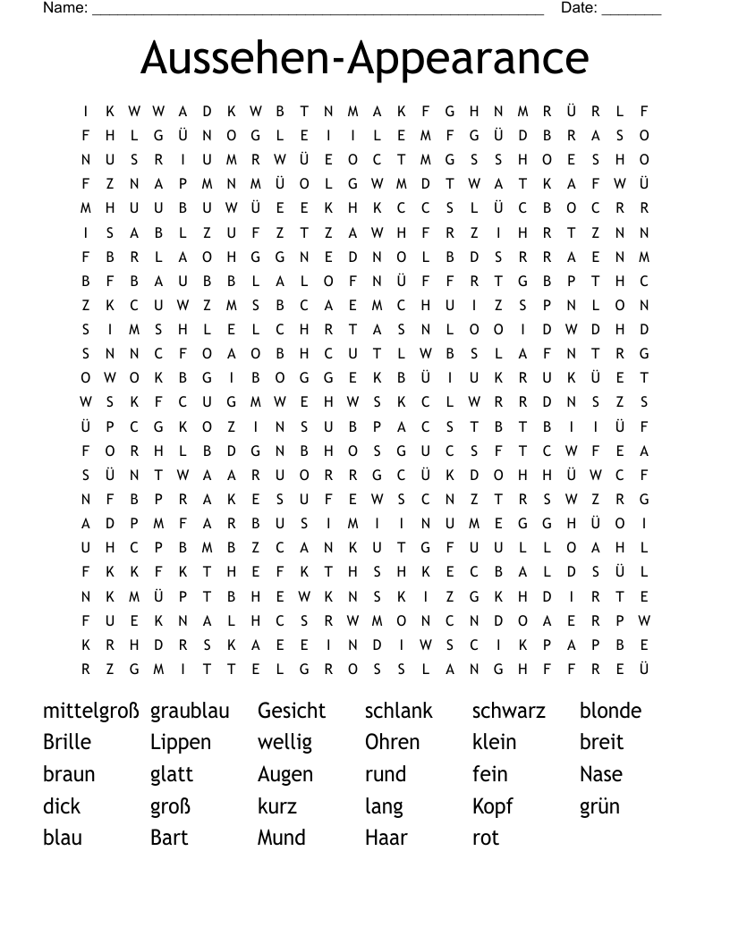 Aussehen-Appearance Word Search