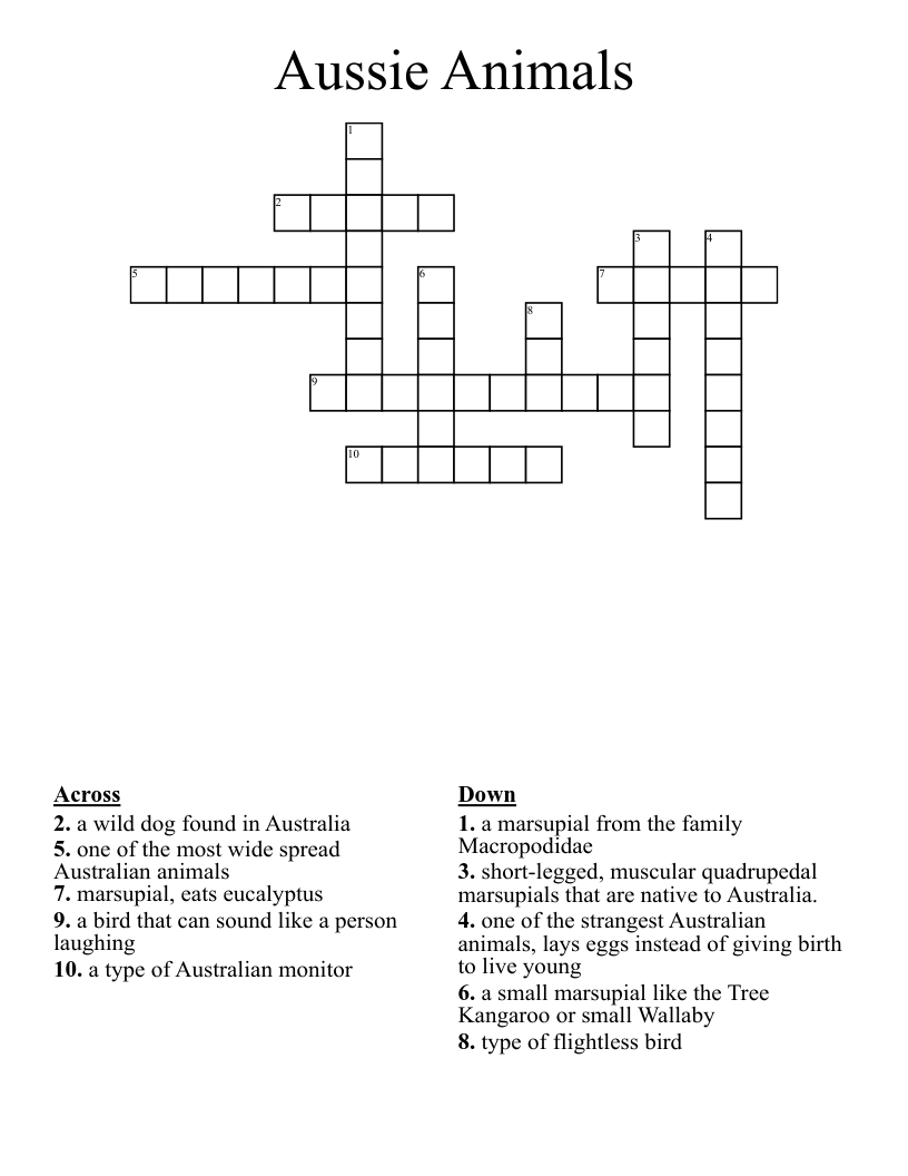 Aussie Animals Crossword