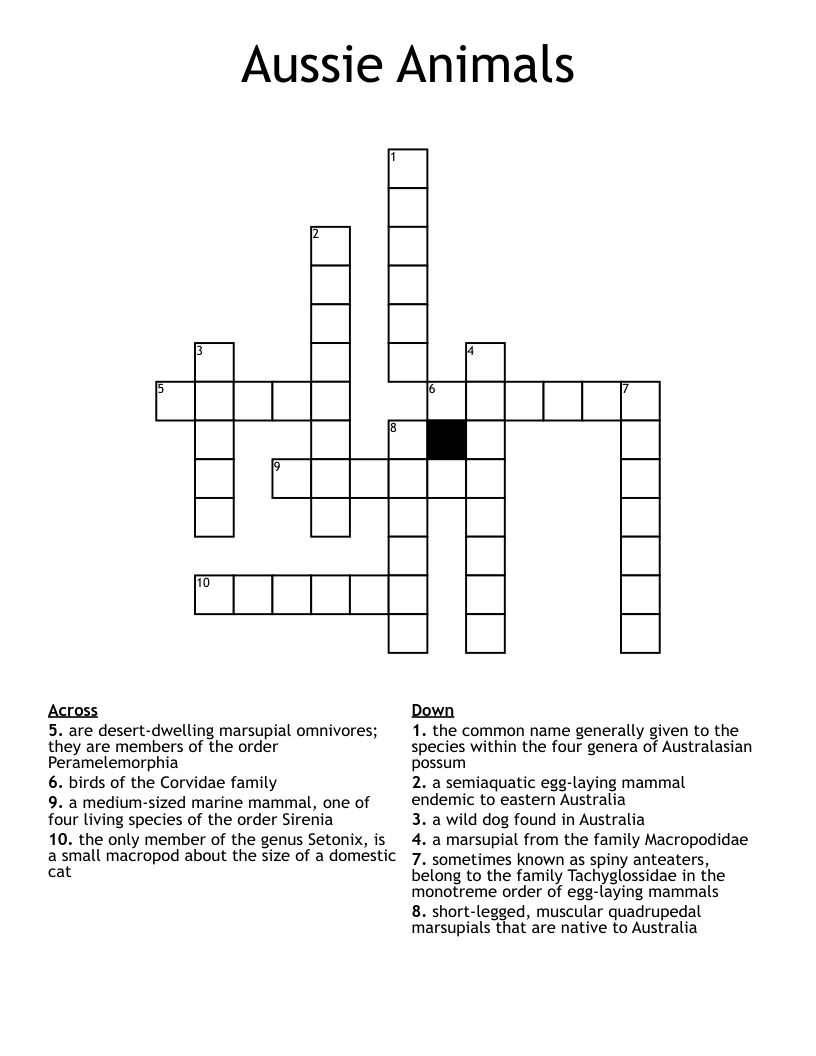 Aussie Animals Crossword