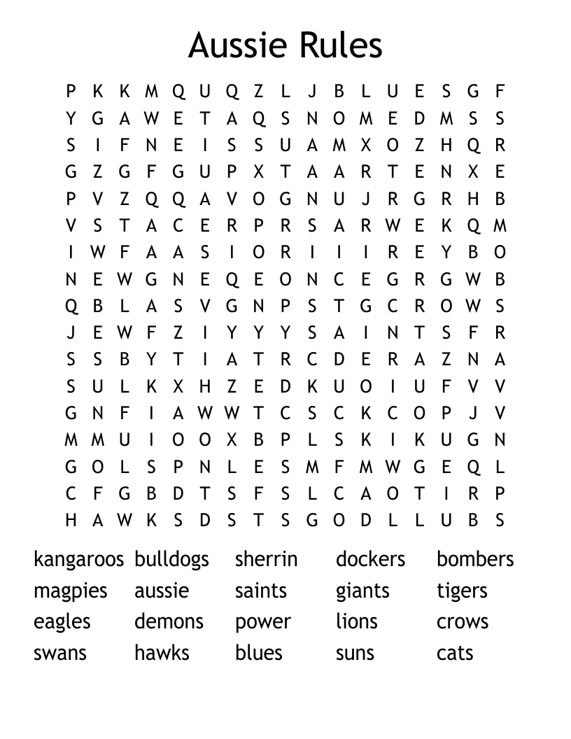 Aussie Rules Word Search
