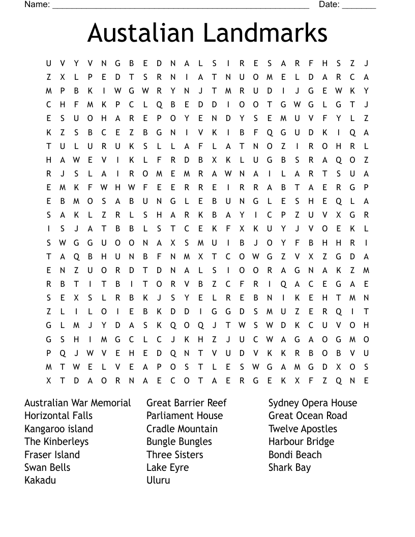 Austalian Landmarks Word Search