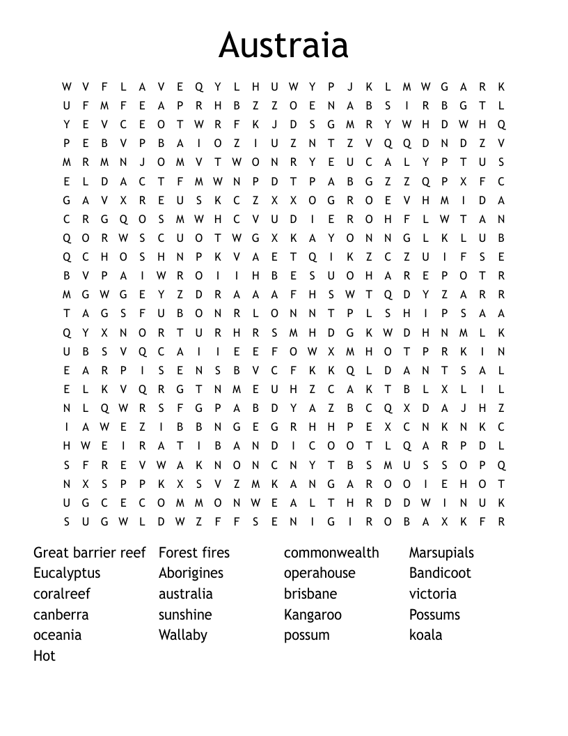 Austraia  Word Search