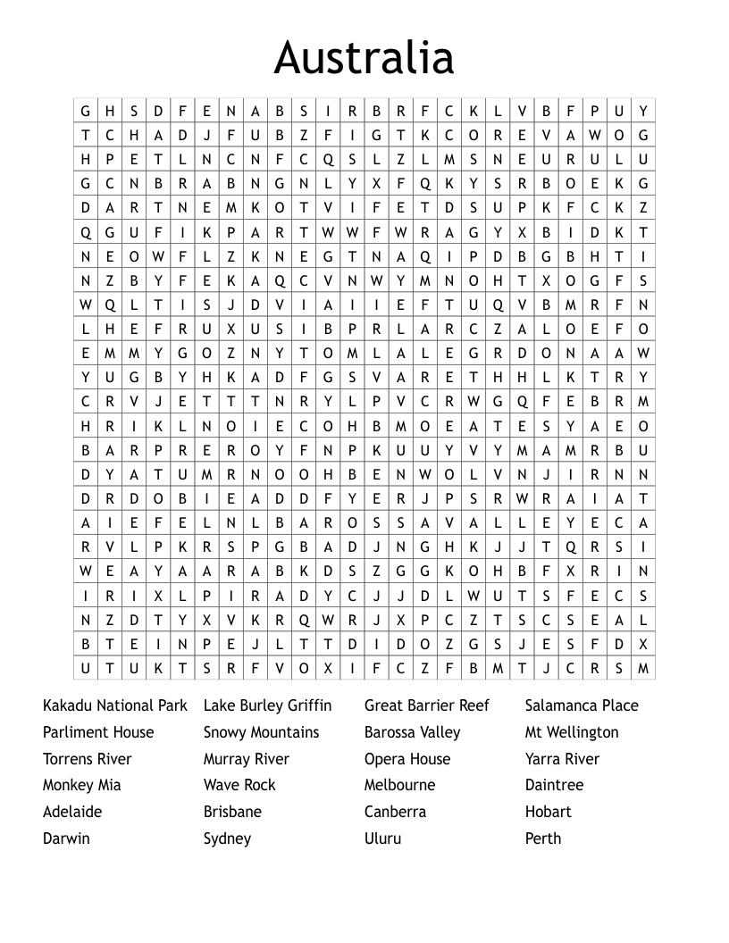 Australia Word Search