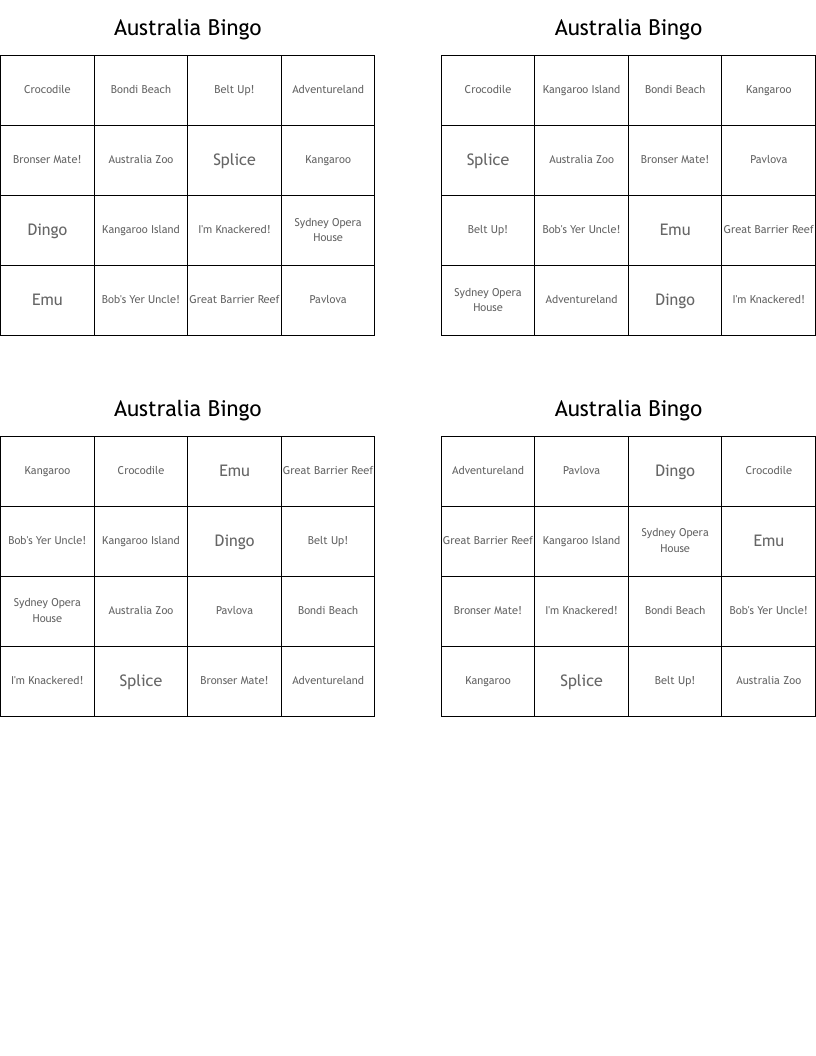 Australia Bingo