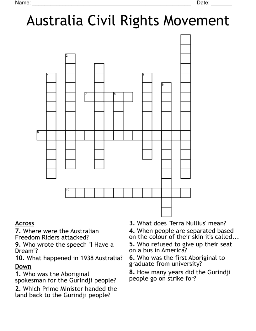 Australia Civil Rights Movement Crossword