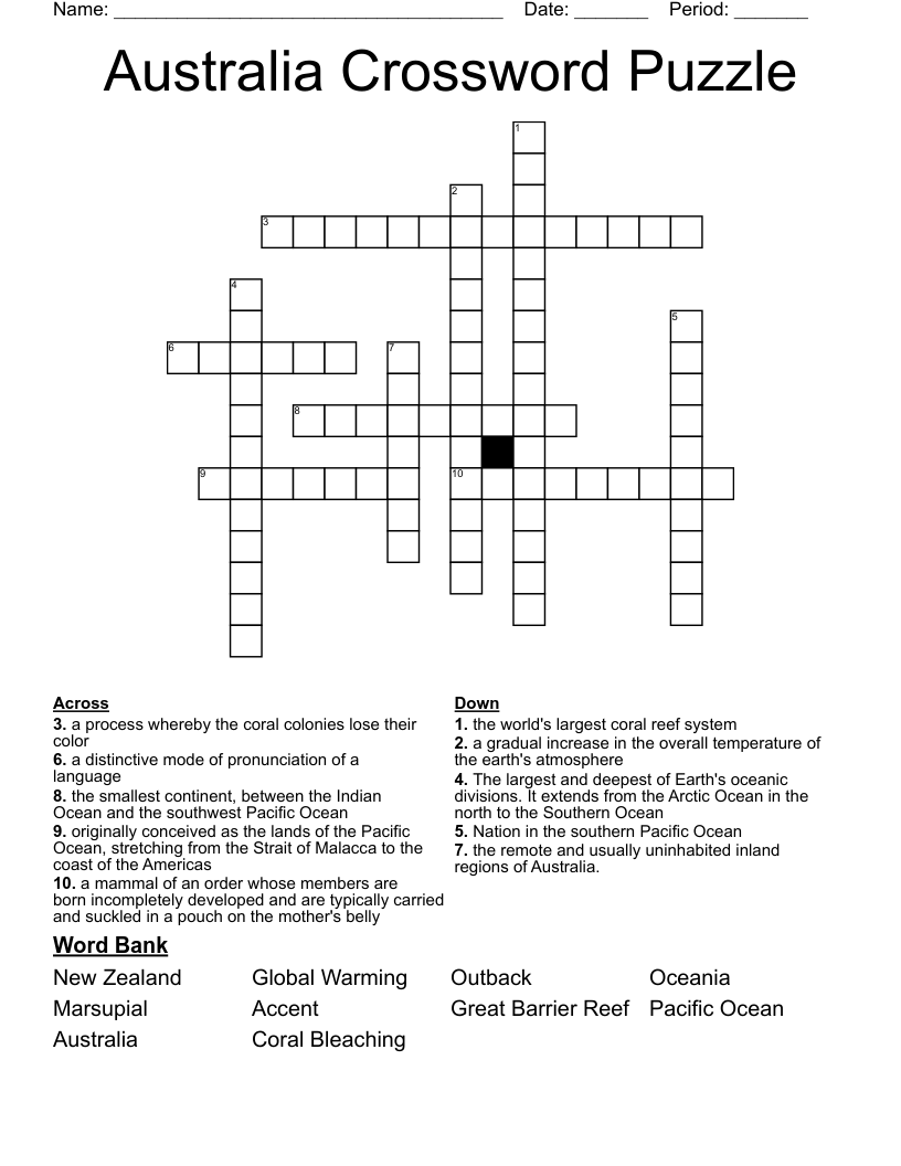 Australia Crossword Puzzle