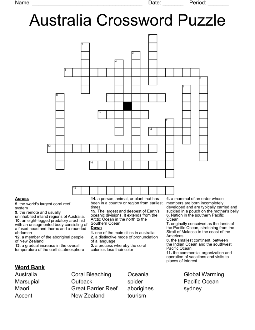 Australia Crossword Puzzle