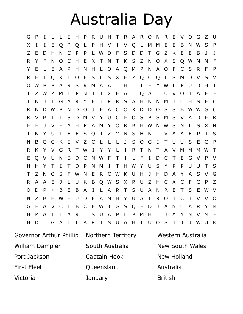 Australia Day Word Search