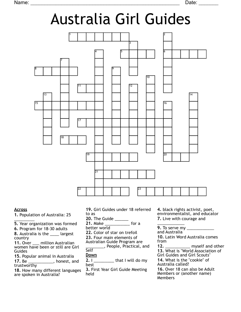 Australia Girl Guides Crossword