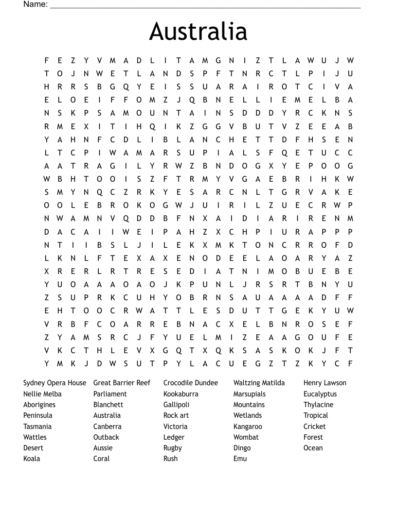 Australia  Word Search