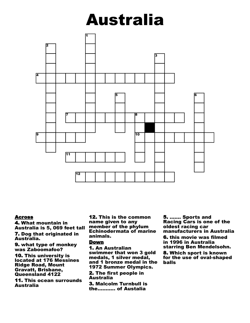 Australia  Crossword