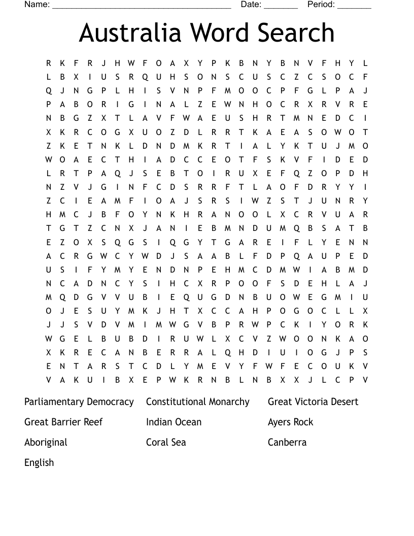Australia  Word Search