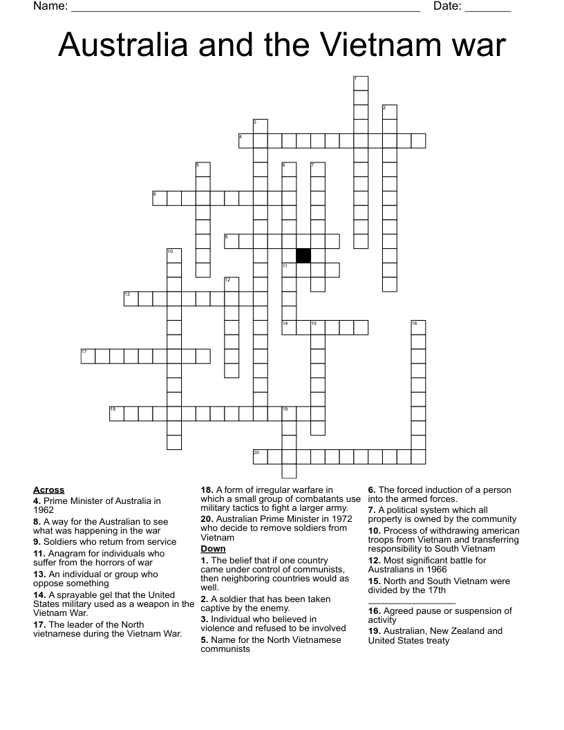 Australia and the Vietnam war Crossword