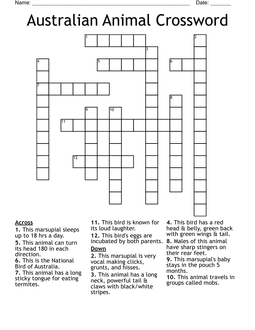 Australian Animal Crossword