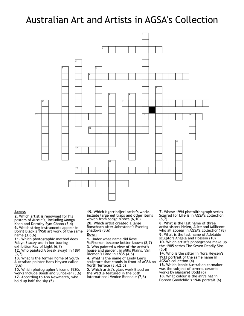 Australian Art and Artists in AGSA's Collection Crossword